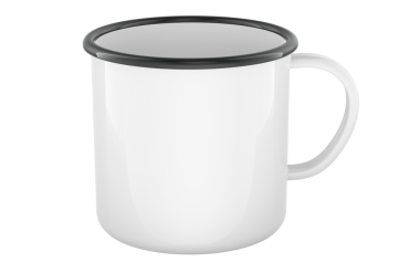 Siyah Yüzüklü Beyaz Enamel Kupa, 3 boyutlu görüntüleme şeffaf arkaplanda izole edildi