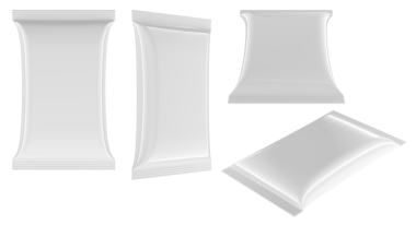 Çubuk keseler, bagaj paketleri, birden fazla açı. Ürün modelleme, markalaşma veya porsiyon ambalaj tasarımı için temiz şablon. Şeffaf arkaplanda 3B görüntüleme izole edildi