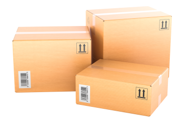 Karton kargo kutusu seti. Şeffaf arkaplanda 3B görüntüleme izole edildi