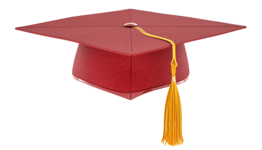 Altın püsküllü kestane rengi akademik havan mermisi. Sanat, beşeri bilimler ve ilgili disiplin mezunu. Şeffaf arkaplanda 3B görüntüleme izole edildi