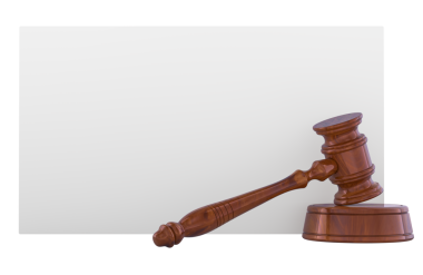 Yargıç tokmağı boş kartıyla. Şeffaf arkaplanda 3B görüntüleme izole edildi