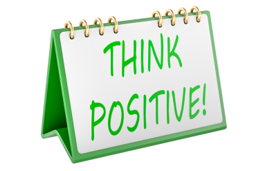 Pozitif düşün. Üzerinde yazı olan masa takvimi. Şeffaf arkaplanda 3B görüntüleme izole edildi