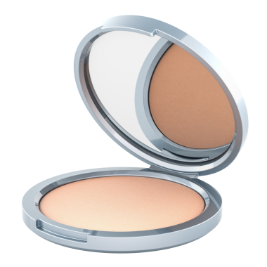 Aynalı küçük yüz pudrası. Şeffaf arkaplanda 3B görüntüleme izole edildi