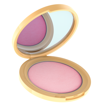 Aynayla pembe allık pudra. Şeffaf arkaplanda 3B görüntüleme izole edildi