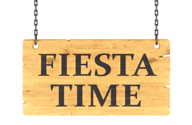 Fiesta zamanı, tahta tabela. Şeffaf arkaplanda 3B görüntüleme izole edildi