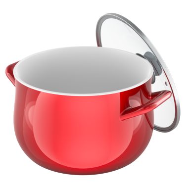 Kapaklı kırmızı pişirme kabı, şeffaf arkaplanda 3 boyutlu görüntüleme