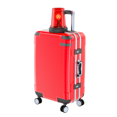 Acil durum fenerli bavul. Şeffaf arkaplanda 3B görüntüleme izole edildi