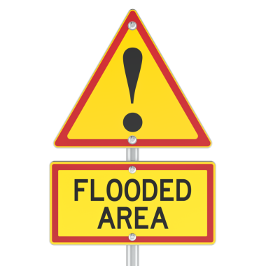 Su baskını uyarısı, yol işareti. Şeffaf arkaplanda 3B görüntüleme izole edildi