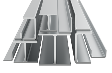 Çelik profiller ayarlandı, kanalları ve açıları ışınlar. Şeffaf arkaplanda 3B görüntüleme izole edildi