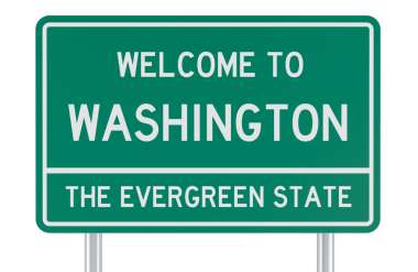 Washington 'a hoş geldin, yol tabelası. Şeffaf arkaplanda 3B görüntüleme izole edildi