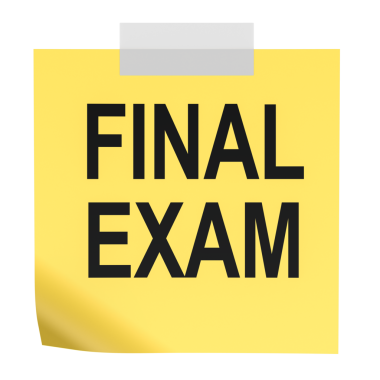 Final sınavı, sarı yapışkan kağıda not. Şeffaf arkaplanda 3B görüntüleme izole edildi