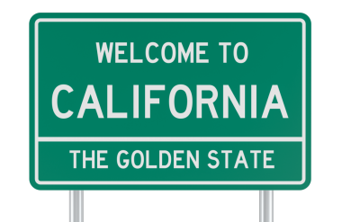 California 'ya hoş geldin, yol tabelası. Şeffaf arkaplanda 3B görüntüleme izole edildi