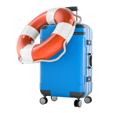 Can simidi valizi, seyahat güvenliği konsepti. Şeffaf arkaplanda 3B görüntüleme izole edildi