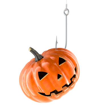 Cadılar Bayramı balkabağı kabağı kabaklı balık kancası. Şeffaf arkaplanda 3B görüntüleme izole edildi