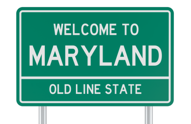 Maryland 'e hoş geldin, yol tabelası. Şeffaf arkaplanda 3B görüntüleme izole edildi