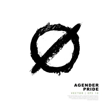 A symbol and a sign of agender pride. Black, gray, white and green brush strokes, drawn by hand. A colorful logo of one of the LGBT flags. Lack of gender identity. Sexual identification.