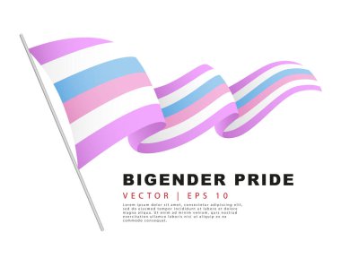 The flag of bigender pride hangs on a flagpole and flutters in the wind. A colorful logo of one of the LGBT flags. Sexual identification. Vector illustration on a white background.