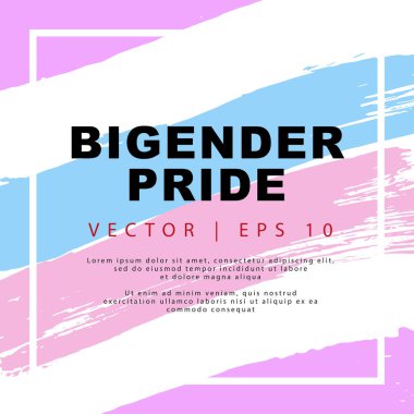 Abstract background of lilac, white, blue and pink hand-drawn brush strokes. Bigender pride flag. sexual identification. Vector illustration.