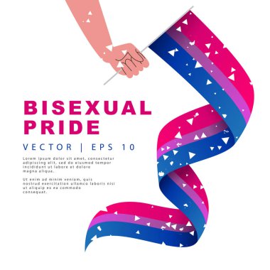 A long flag of bisexual pride in a man's hand. Sexual identification. A colorful logo of one of the LGBT flags.