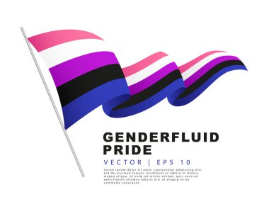 The flag of gender fluid pride hangs on a flagpole and flutters in the wind. A colorful logo of one of the LGBT flags. Sexual identification. Vector illustration on a white background.