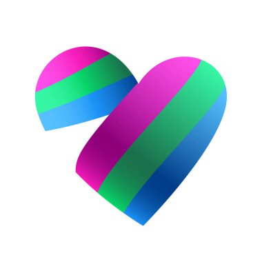 Ribbon in the colors of the polysexual pride flag in the shape of a heart. A colorful logo of one of the LGBT flags. Sexual identification. Vector illustration on a white background.