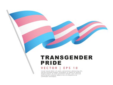 The transgender pride flag is hanging on a flagpole and fluttering in the wind. A colorful logo of one of the LGBT flags. Sexual identification. Vector illustration on a white background.