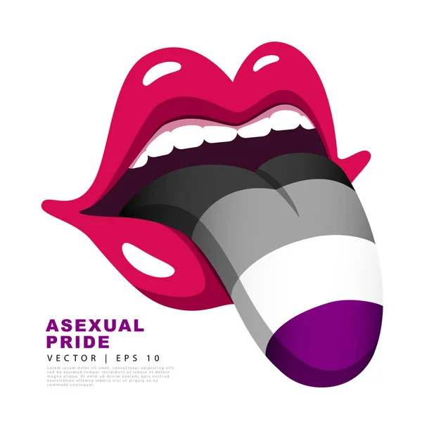 Red Lips Protruding Tongue Painted Colors Flag Asexual Pride Colorful — Stok Vektör
