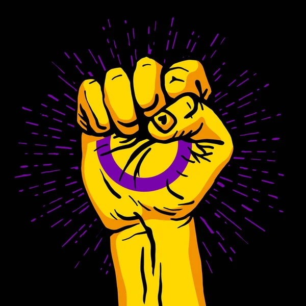 Human Hand Clenched Fist Flag Intersex Pride Circle Hand Colorful — Stockový vektor