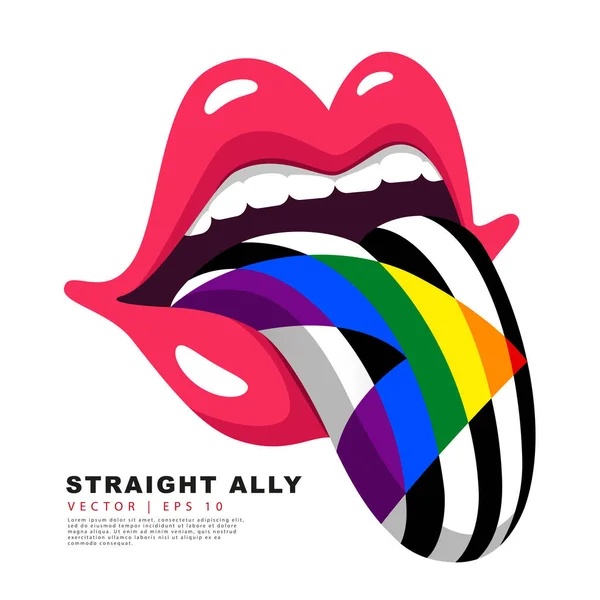 Red Lips Protruding Tongue Painted Colors Flag Straight Ally Gender — Stockvector