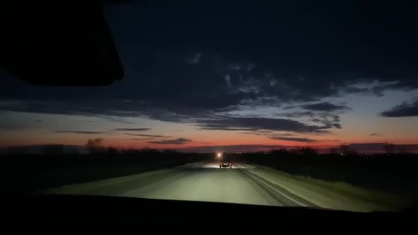 View Windshield Car Sunset Car Driving Highway Late Night Beautiful — Stock videók