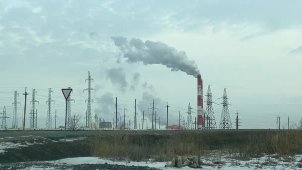 View Striped Pipes Thermal Power Plant Processing Plant Air Pollution — Stok video