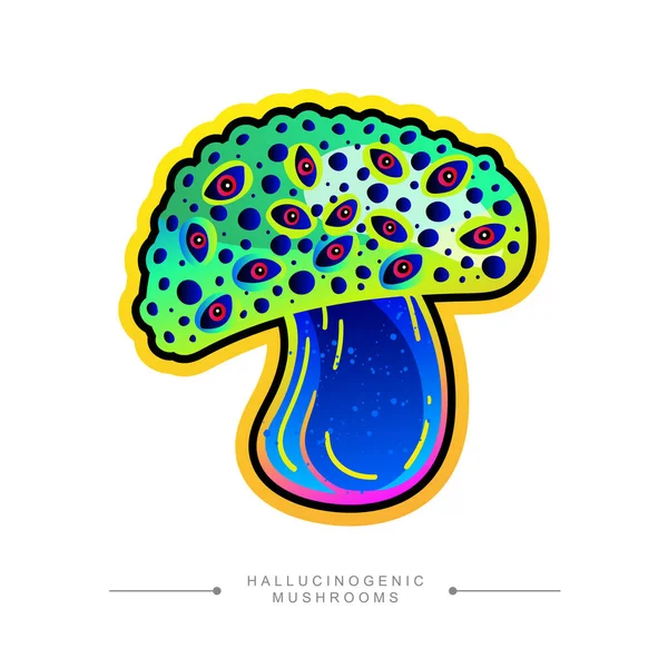 Drawing Magical Surreal Hallucinogenic Mushroom Acidic Colors Amazing Fly Agaric — Stock vektor