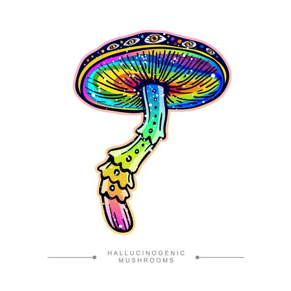Amazing Fly Agaric Sticker Drawing Rainbow Hallucinogenic Mushroom Fantastic Toadstool — стоковый вектор