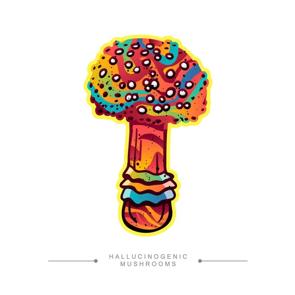 Colored Fly Agaric Sticker Toxic Magical Hallucinogenic Mushroom Concept Toadstool — Stock vektor