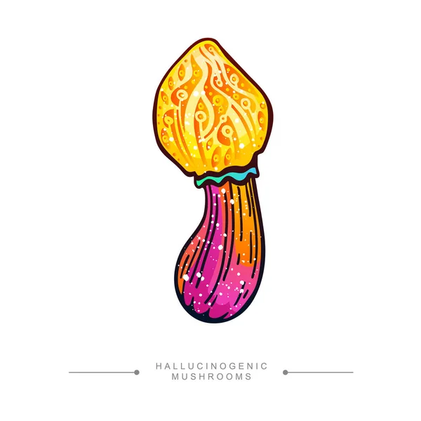 Amazing Fly Agaric Sticker Drawing Rainbow Hallucinogenic Mushroom Fantastic Toadstool — Stock vektor
