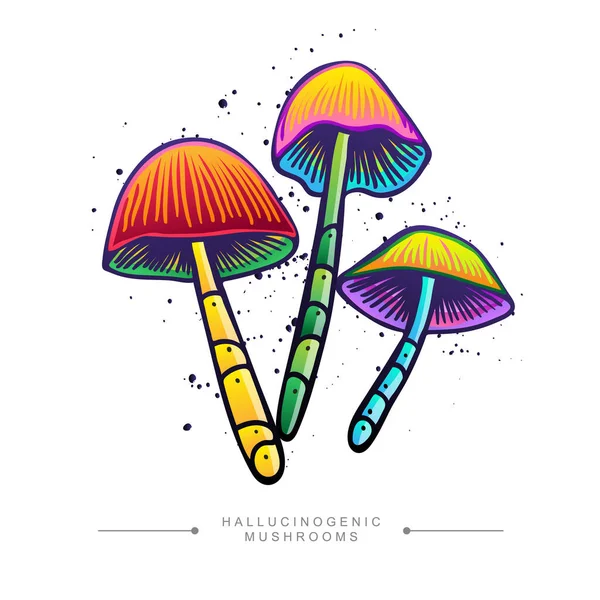 Colored Sticker Three Fly Agarics Toxic Magical Hallucinogenic Mushrooms Toadstool — Stock vektor