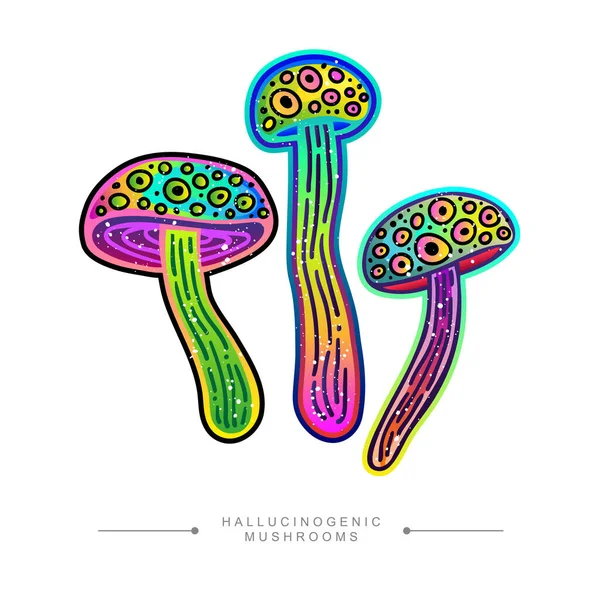 Amazing Fly Agaric Sticker Stylized Image Psilocybin Mushroom Drawing Hallucinogenic — Stock vektor