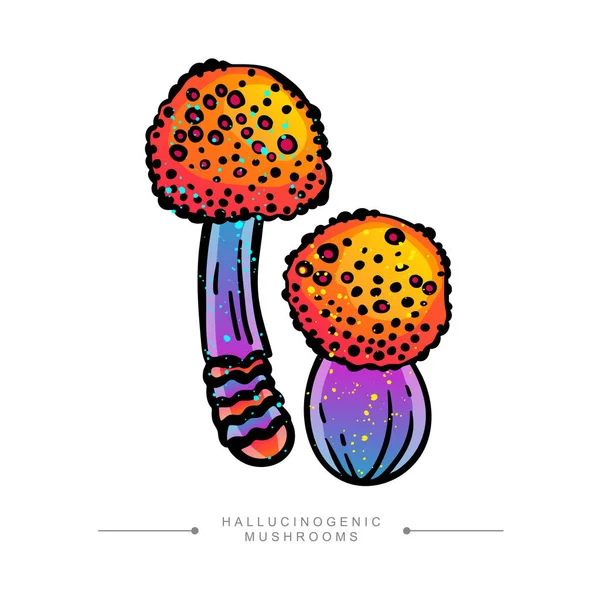 Drawing Magical Surreal Hallucinogenic Mushrooms Acid Colors Amazing Fly Agaric — Stock vektor
