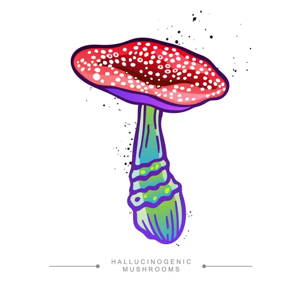 Acid Fly Agaric Sticker Hand Drawn Toadstool Concept Amazing Drawing — Stock vektor