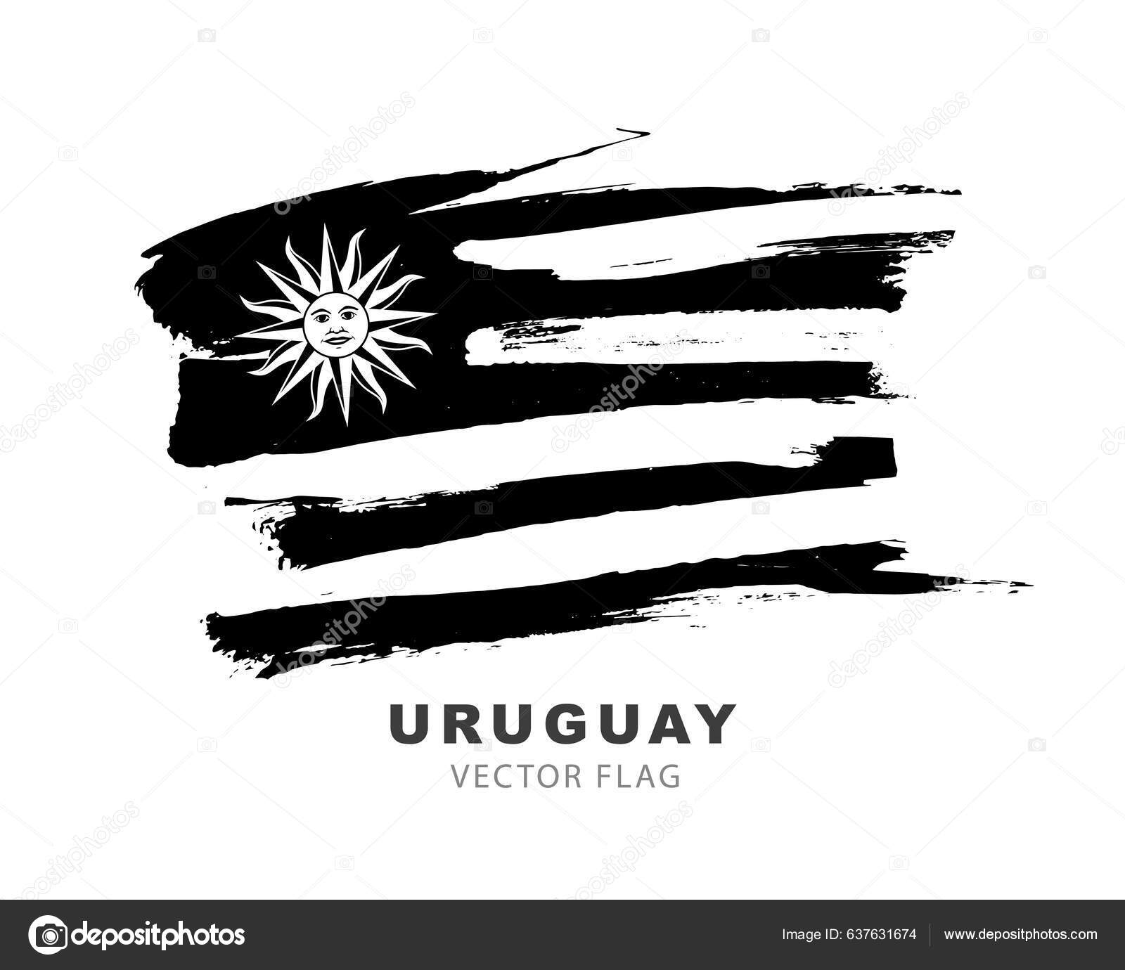 Flag Uruguay Black Brush Strokes Hand Drawn Vector Illustration ...