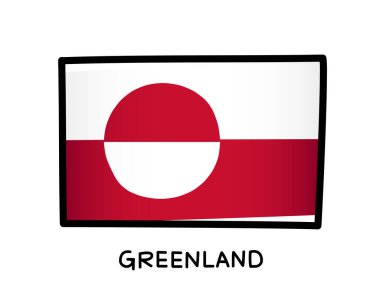 Flag of Greenland. Colorful greenland flag logo. Red and white brush strokes, hand drawn. Black outline. Vector illustration isolated on white background.
