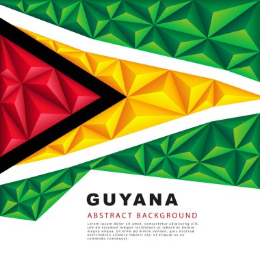Guyana polygonal flag. Vector illustration. Abstract background in the form of colorful green, black, red, white and yellow stripes of the Guyanese flag.