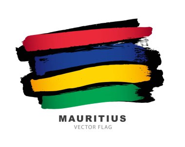 Flag of Mauritius. Colored brush strokes drawn by hand. Vector illustration on a white background. Colorful logo of the Mauritian flag.