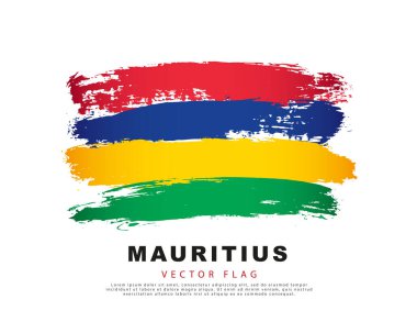 Flag of Mauritius. Red, blue, yellow and green brush strokes drawn by hand. Vector illustration on a white background. Colorful logo of the Mauritian flag.