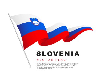 The flag of Slovenia hangs on a flagpole and flutters in the wind. Vector illustration isolated on white background. Colorful Slovenian flag logo.