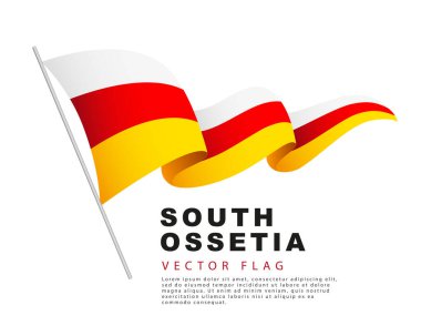 The flag of South Ossetia hangs on a flagpole and flutters in the wind. Vector illustration isolated on white background. Colorful logo of the South Ossetian flag.