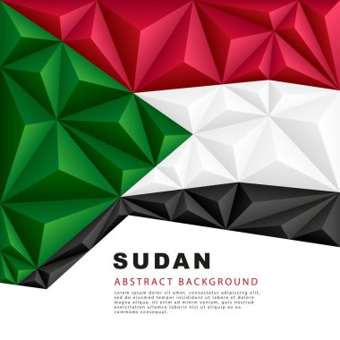 Polygonal flag of Sudan. Vector illustration. Abstract background in the form of colorful red, white and black stripes of the Sudanese flag.