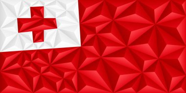 Abstract polygonal background in the form of colorful red and white triangles. Polygonal flag of Tonga. Vector illustration.