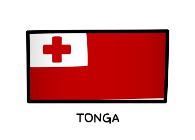 Flag of Tonga. Colorful Tongan flag logo. Red and white brush strokes, hand drawn. Black outline. Vector illustration isolated on white background.