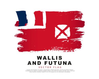 Flag of Wallis and Futuna. Blue, red and white brush strokes drawn by hand. Vector illustration on a white background.